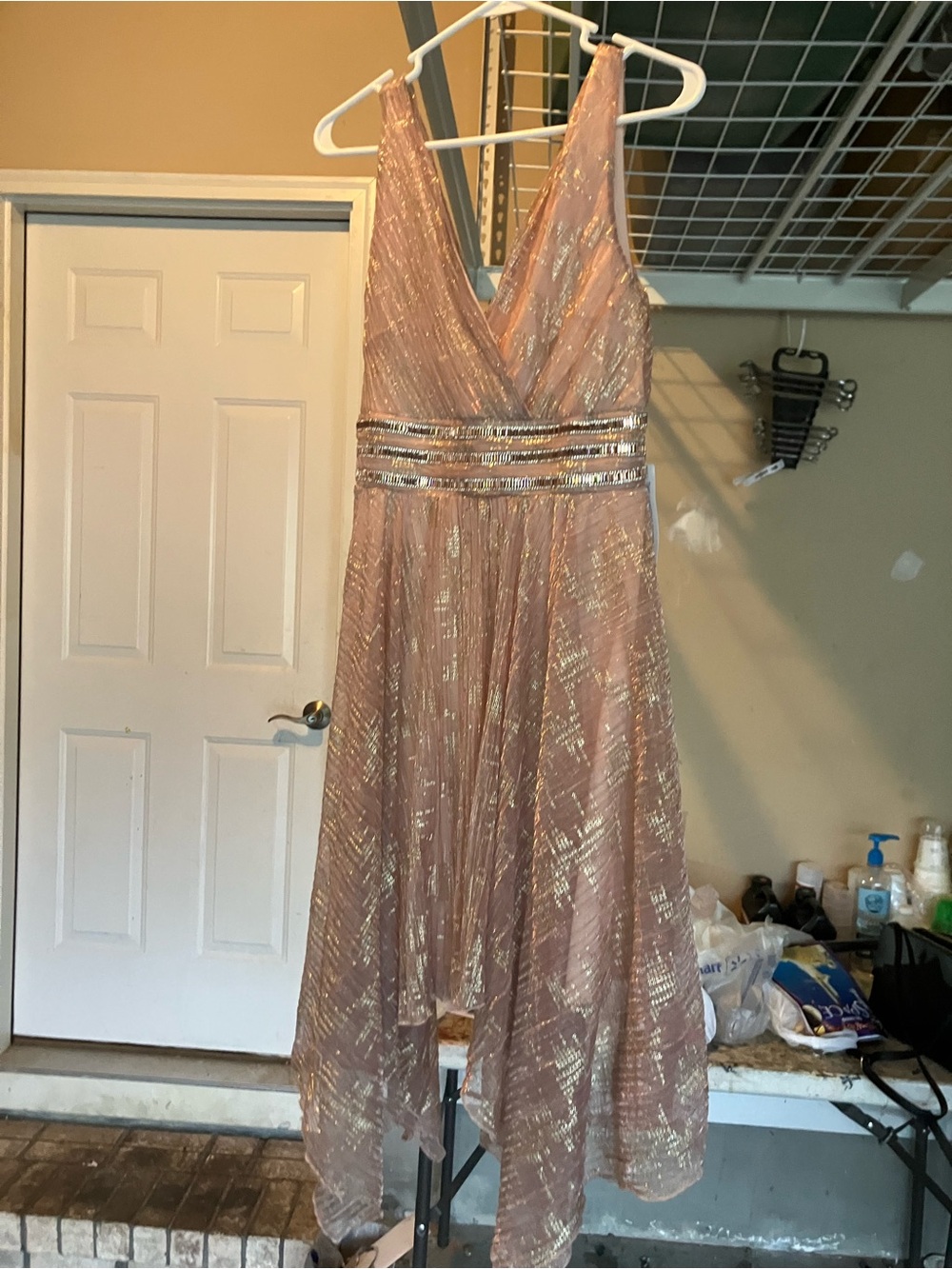 VENUS Pink Rose Gold Metallic High-Low Cocktail Dress